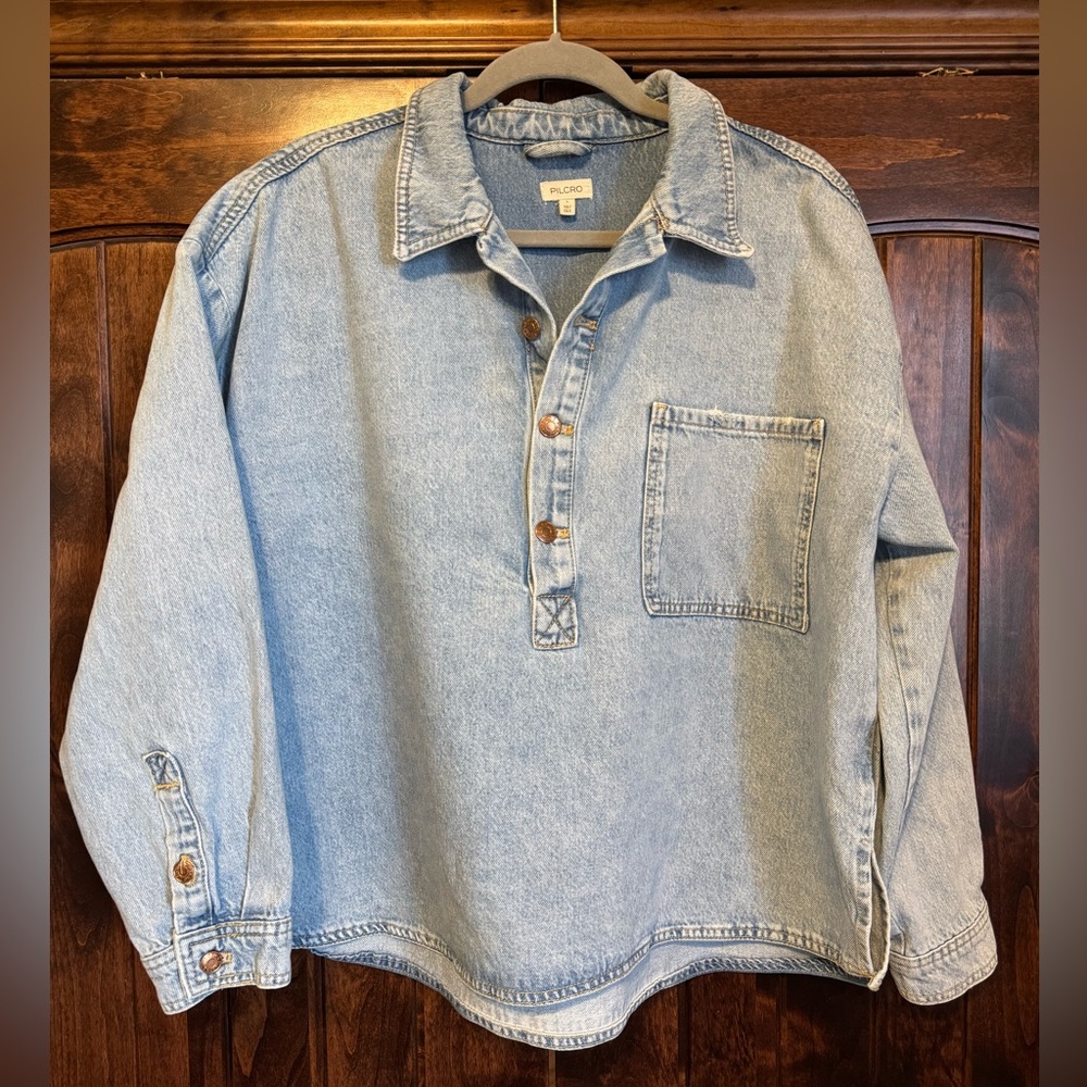Pilcro Denim Pullover Shirt | Anthropologie Quarter Button